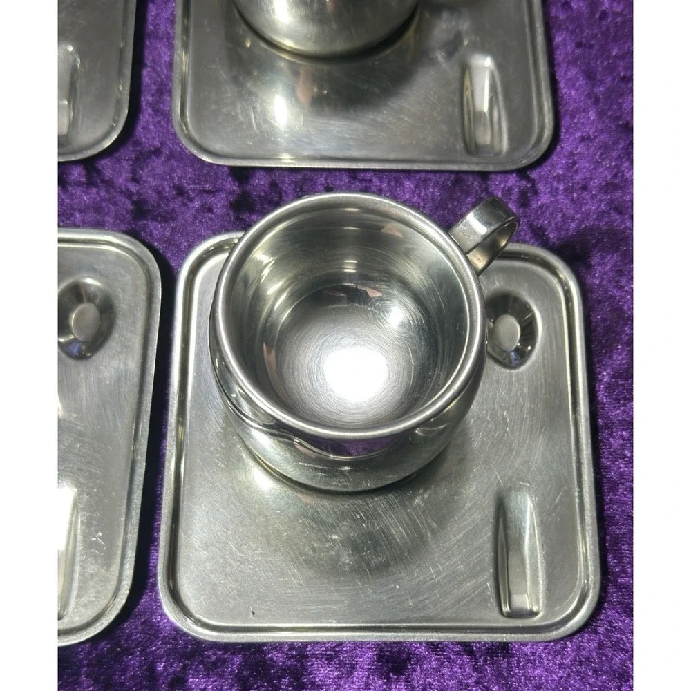 Tramontina Espresso Set Cups Plates 12pc Inox Stainless Steel Double Wall